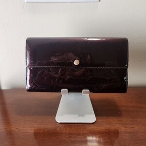 Louis Vuitton Patent Leather Wallet Clutch in Deep Plum with Gold Snap